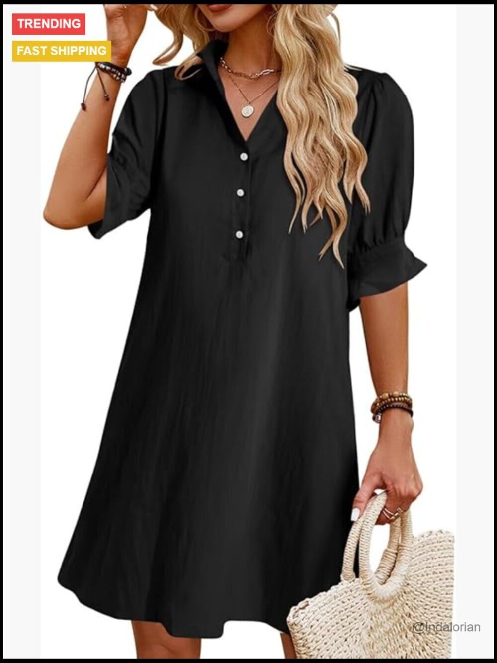 Womens Casual Ruffle Short Sleeve Button Down Shift Mini Dress with Pockets